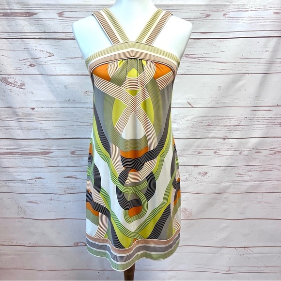 BCBG MaxAzria Abstract Retro Mod Front Halter Cocktail Dress - Picture 3 of 11